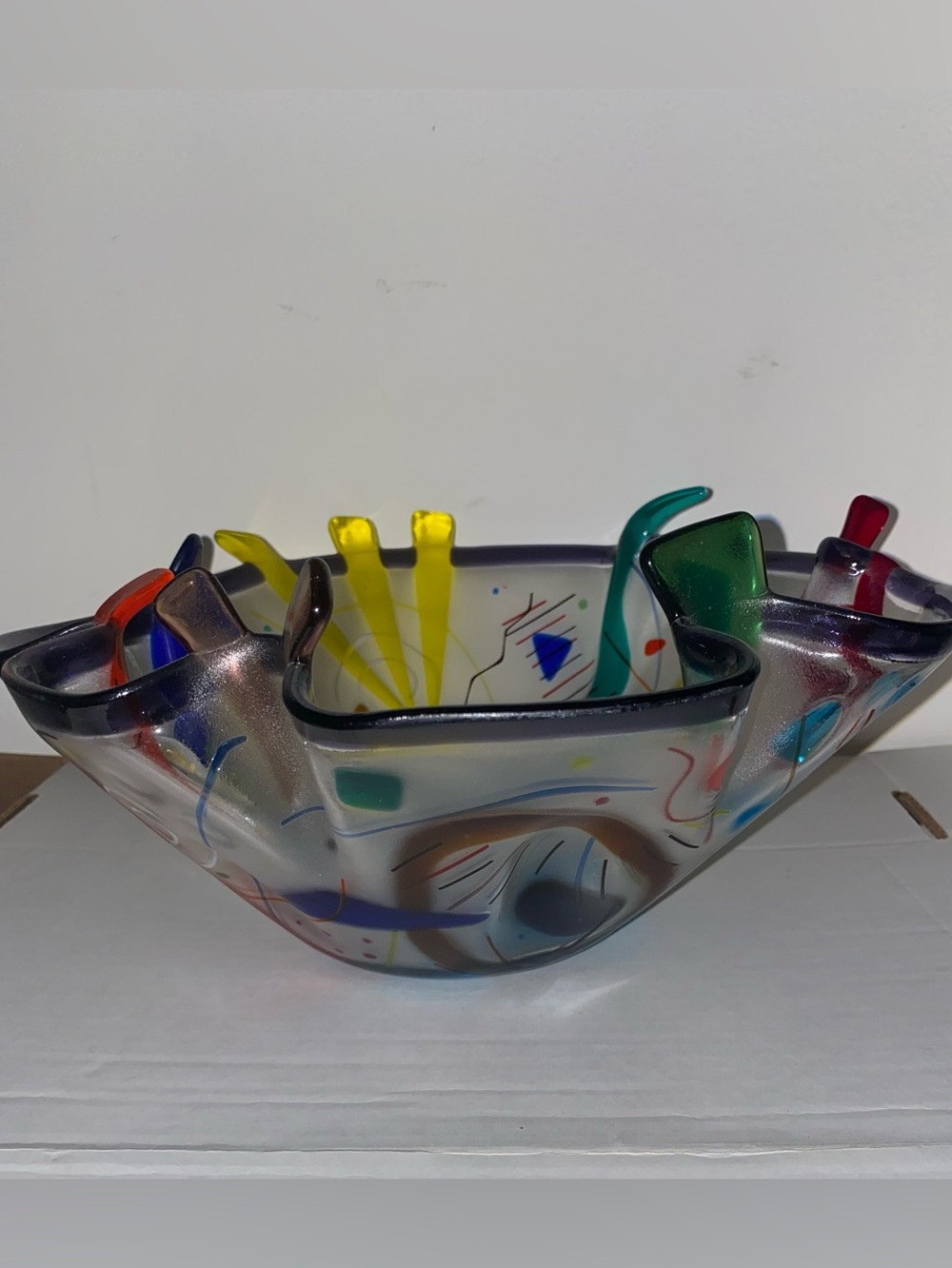 One Of A Kind Hand-Blown Multicolor Art Glass Decorative Bowl